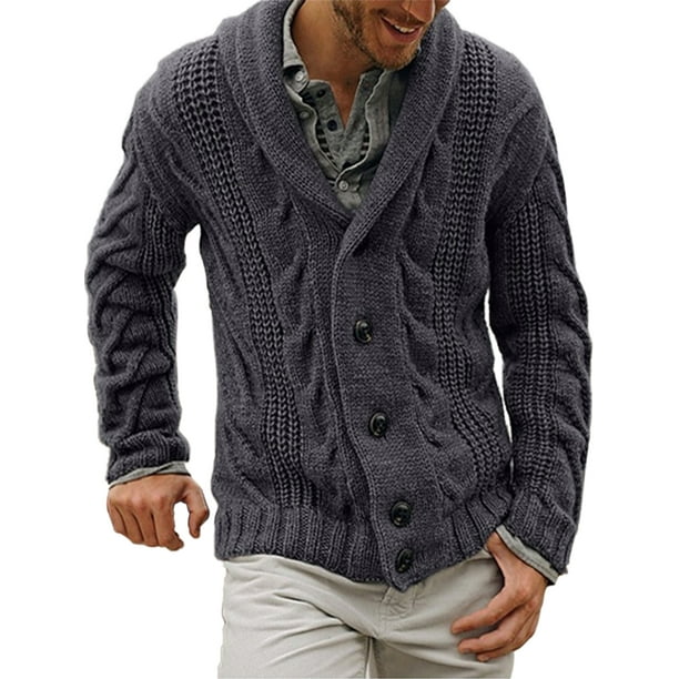 Men Single Buckles Jacket Casual V-neck CardiganJumper Knit Coat Sleeve Sweaters